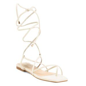 ALTA Off White Made In Colombia Leather Lenna Ankle Wrap Flat Sandals